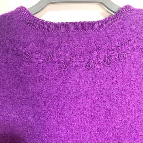 Pendleton Vintage Wool Button Cardigan Sweater Purple Embroidered Floral SP - Picture 12 of 12
